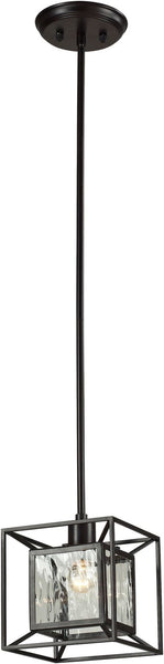 Cubix 1 Light Pendant In Oiled Bronze and Clear Water Glass