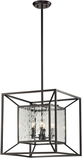 Cubix 4 Light Pendant In Oiled Bronze and Clear Water Glass