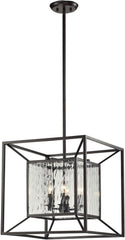 Cubix 4 Light Pendant In Oiled Bronze and Clear Water Glass