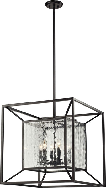 Cubix 6 Light Pendant In Oiled Bronze and Clear Water Glass