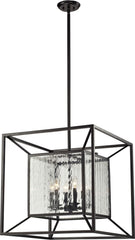 Cubix 6 Light Pendant In Oiled Bronze and Clear Water Glass