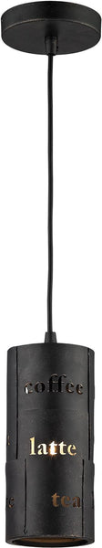 Cafe 1 Light Pendant In Matte Black With Gold Accents