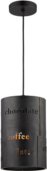Cafe 1 Light Pendant In Matte Black With Gold Accents