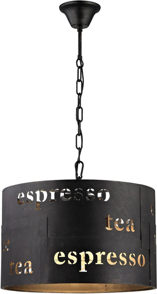Cafe 3 Light Pendant In Matte Black With Gold Accents