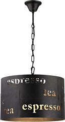 Cafe 3 Light Pendant In Matte Black With Gold Accents