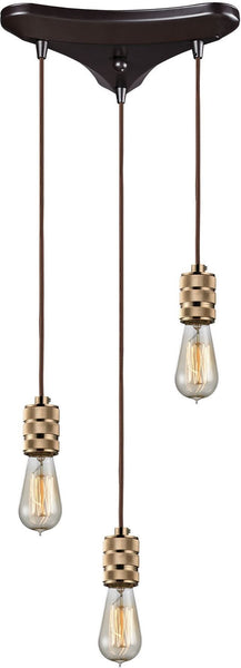 Camley 3 Light Pendant In Polished Gold and Oil Rubbed Bronze