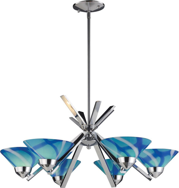 Refraction 6 Light Chandelier In Polished Chrome and Carribean Glass