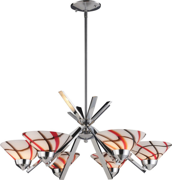 Refraction 6 Light Chandelier In Polished Chrome and Creme White Glass