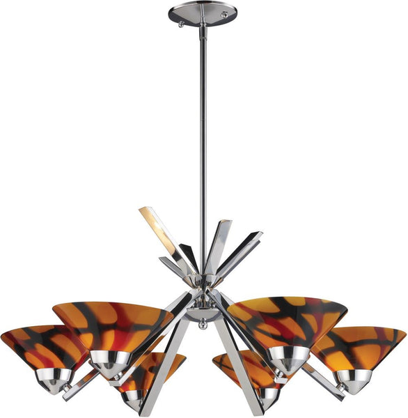 Refraction 6 Light Chandelier In Polished Chrome and Jasper Glass