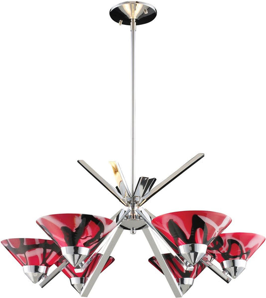 Refraction 6 Light Chandelier In Polished Chrome and Mars Glass