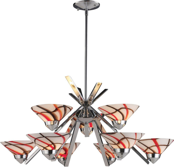 Refraction 9 Light Chandelier In Polished Chrome and Creme White Glass
