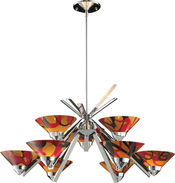 Refraction 9 Light Chandelier In Polished Chrome and Jasper Glass