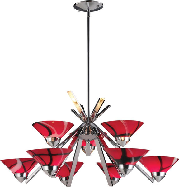 Refraction 9 Light Chandelier In Polished Chrome and Mars Glass