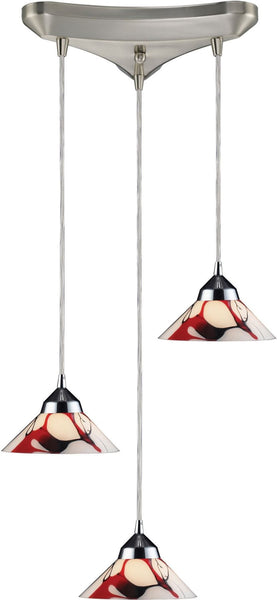 Refraction 3 Light Pendant In Polished Chrome and Creme White Glass