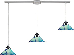 Refraction 3 Light Pendant In Polished Chrome and Carribbean Glass