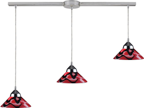 Refraction 3 Light Pendant In Polished Chrome and Mars Glass
