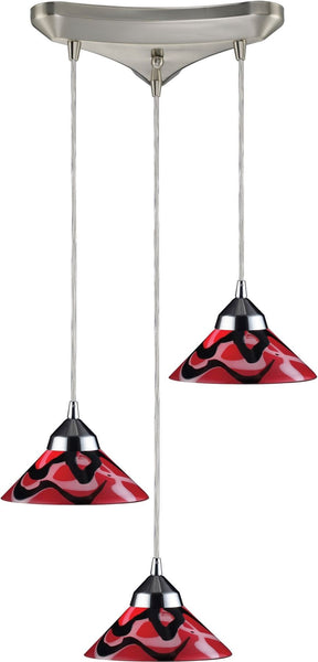 Refraction 3 Light Pendant In Polished Chrome and Mars Glass