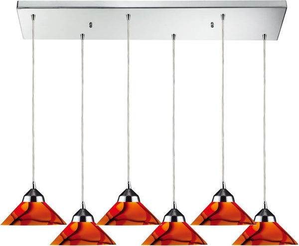 Refraction 6 Light Pendant In Polished Chrome and Jasper Glass