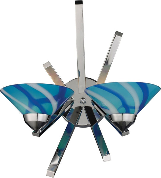 Refraction 2 Light Wall Sconce In Polished Chrome and Caribbean Glass
