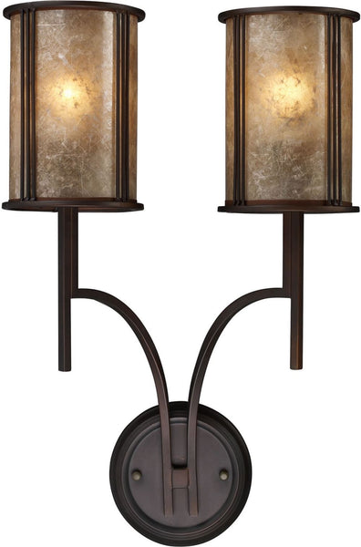 Barringer 2 Light Wall Sconce In Aged Bronze and Tan Mica