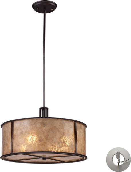 Barringer 4 Light Pendant In Aged Bronze and Tan Mica With Adapter Kit
