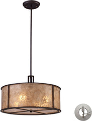 Barringer 4 Light Pendant In Aged Bronze and Tan Mica With Adapter Kit