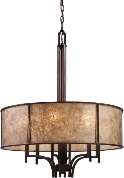 Barringer 6 Light Pendelier In Aged Bronze and Tan Mica