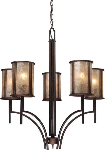 Barringer 5 Light Chandelier In Aged Bronze and Tan Mica