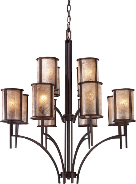 Barringer 8+4 Light Chandelier In Aged Bronze and Tan Mica