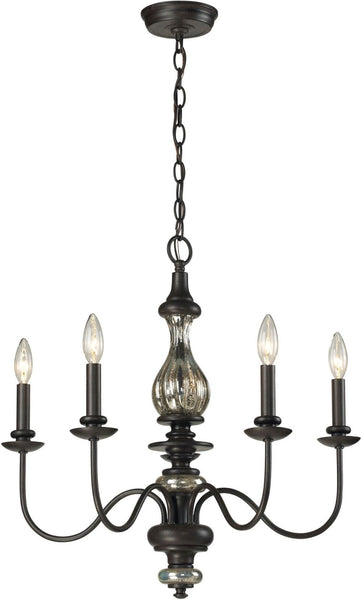 Veronica 5 Light Chandelier In Vintage Rust and Antique Mercury Glass