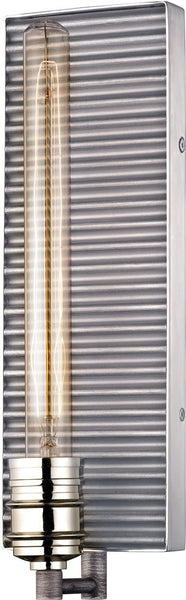 Corrugated Steel 1 Light Wall Sconce In Weathered Zinc and Polished Nickel