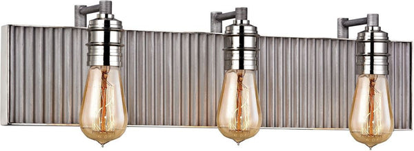 Corrugated Steel 3 Light Vanity In Weathered Zinc and Polished Nickel