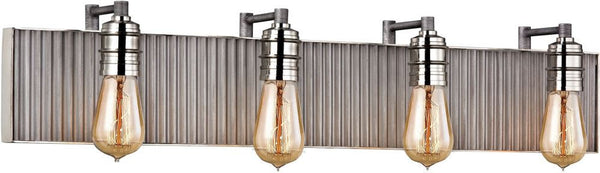 Corrugated Steel 4 Light Vanity In Weathered Zinc and Polished Nickel
