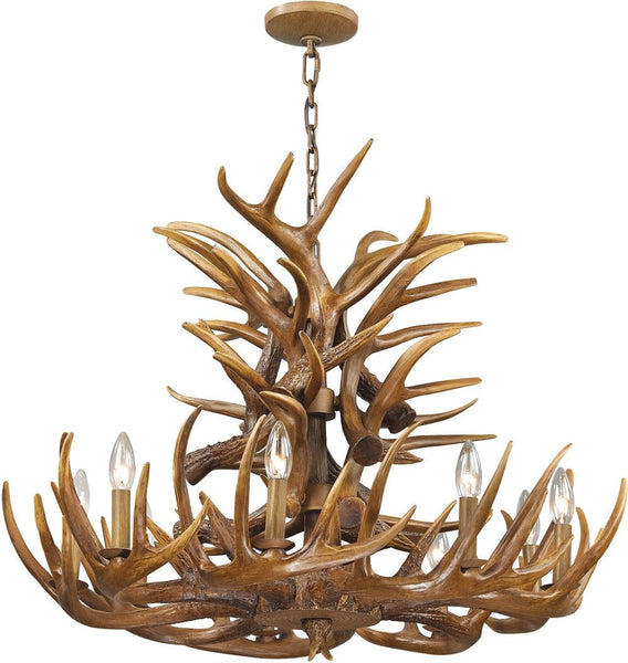 Elk 9 Light Chandelier In Wood Brown