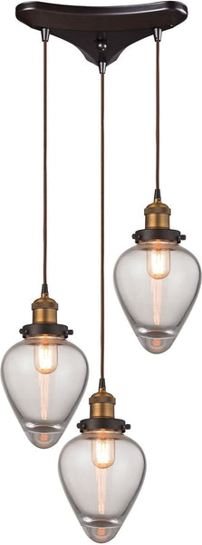 Bartram 3 Light Pendant In Oil Rubbed Bronze and Antique Brass