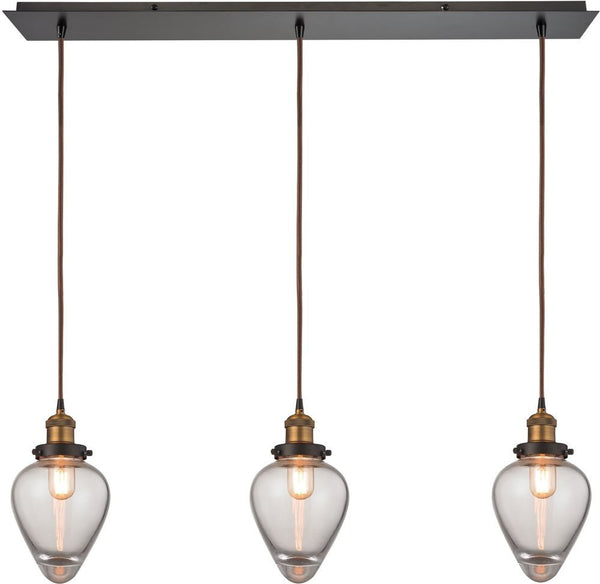 Bartram 3 Light Pendant In Oil Rubbed Bronze and Antique Brass