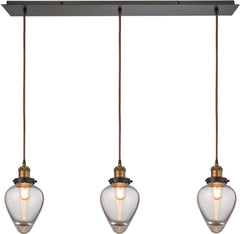Bartram 3 Light Pendant In Oil Rubbed Bronze and Antique Brass