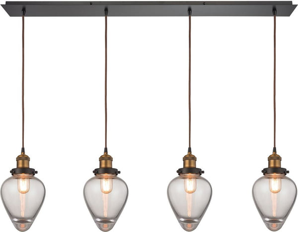 Bartram 4 Light Pendant In Oil Rubbed Bronze and Antique Brass
