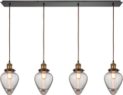 Bartram 4 Light Pendant In Oil Rubbed Bronze and Antique Brass