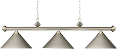 Casual Traditions 3 Light Billiard In Satin Nickel With Matching Metal Shades