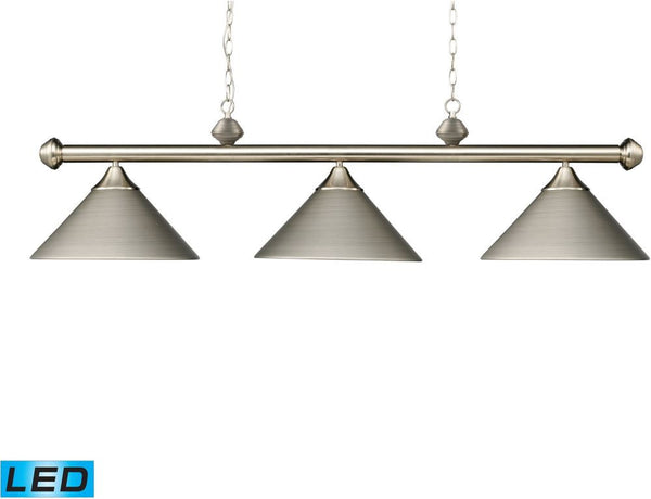 Casual Traditions 3 Light Led Billiard In Satin Nickel With Matching Metal Shades