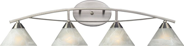 Elysburg 4 Light Vanity In Satin Nickel and White Glass