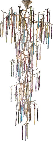 Stalavidri 21 Light Chandleier In Silvered Bronze With Multicolor Glass Accents
