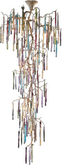 Stalavidri 21 Light Chandleier In Silvered Bronze With Multicolor Glass Accents