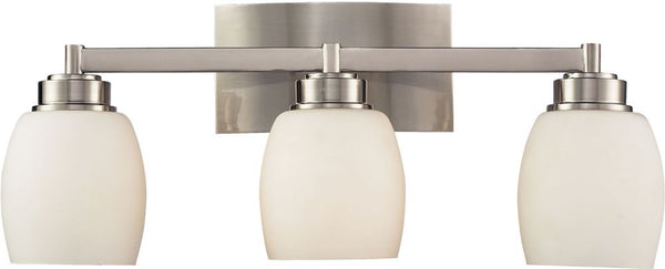 Northport 3 Light Vanity In Satin Nickel and Opal White Glass