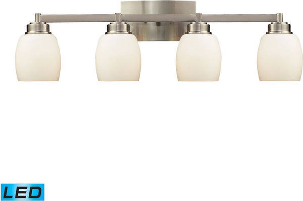 Northport 4 Light Led Vanity In Satin Nickel and Opal White Glass