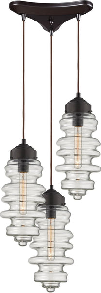 Cipher 3 Light Pendant In Oil Rubbed Bronze and Clear Glass