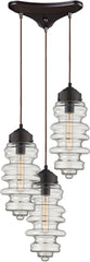 Cipher 3 Light Pendant In Oil Rubbed Bronze and Clear Glass