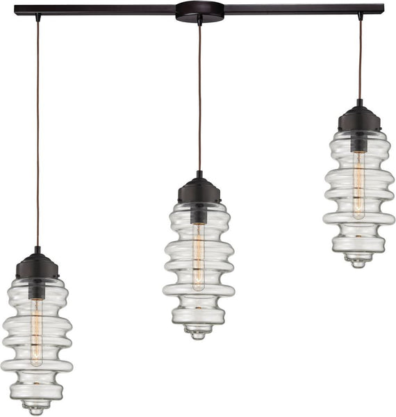 Cipher 3 Light Pendant In Oil Rubbed Bronze and Clear Glass