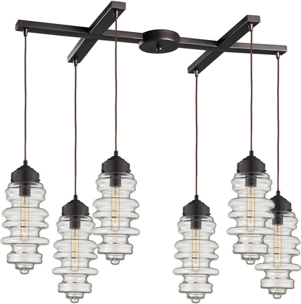 Cipher 6 Light Pendant In Oil Rubbed Bronze and Clear Glass